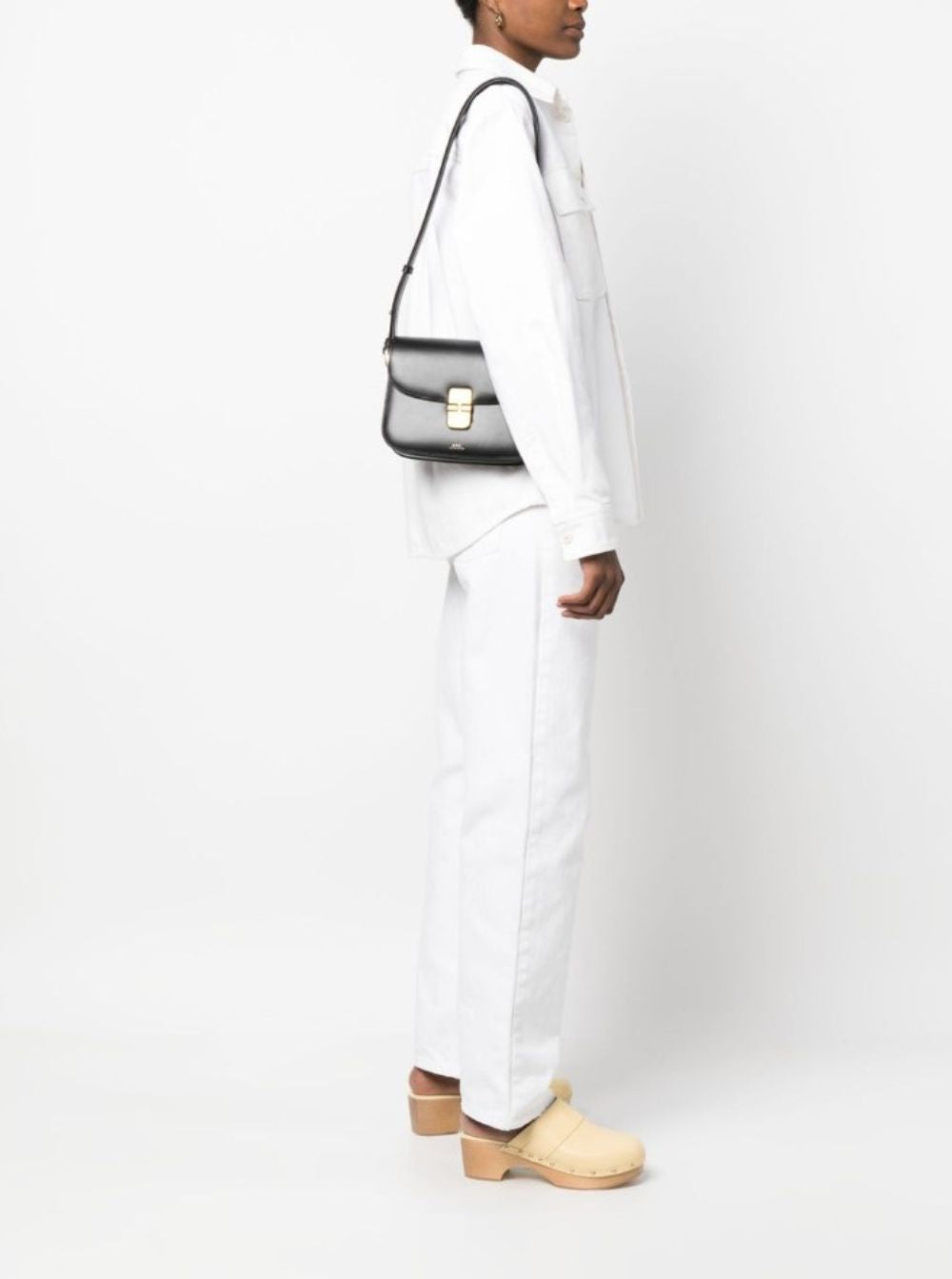 A.P.C. Women 'Grance' Black Small Crossbody Bag Wirh Embossed Logo Lettering On The Front And Adjustable Shoulder Strap In Leather Woman