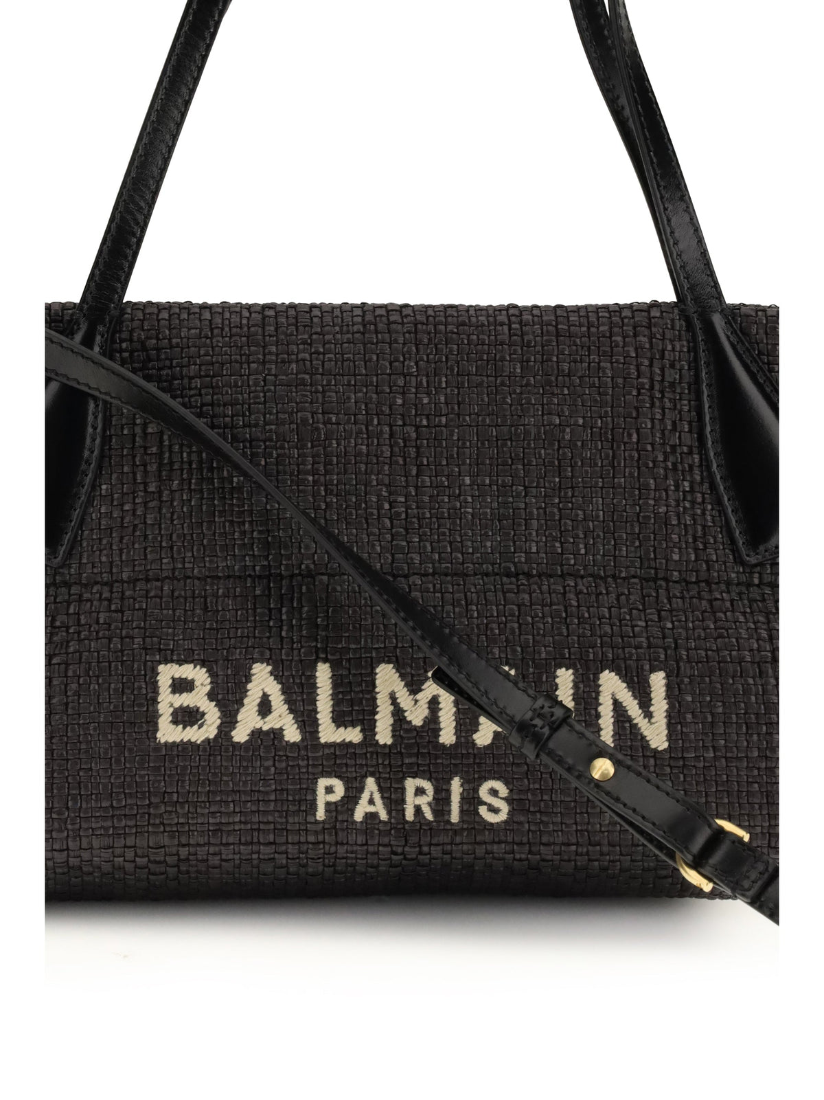 Balmain Women Calfskin And Raffia Track Shoulder Bag