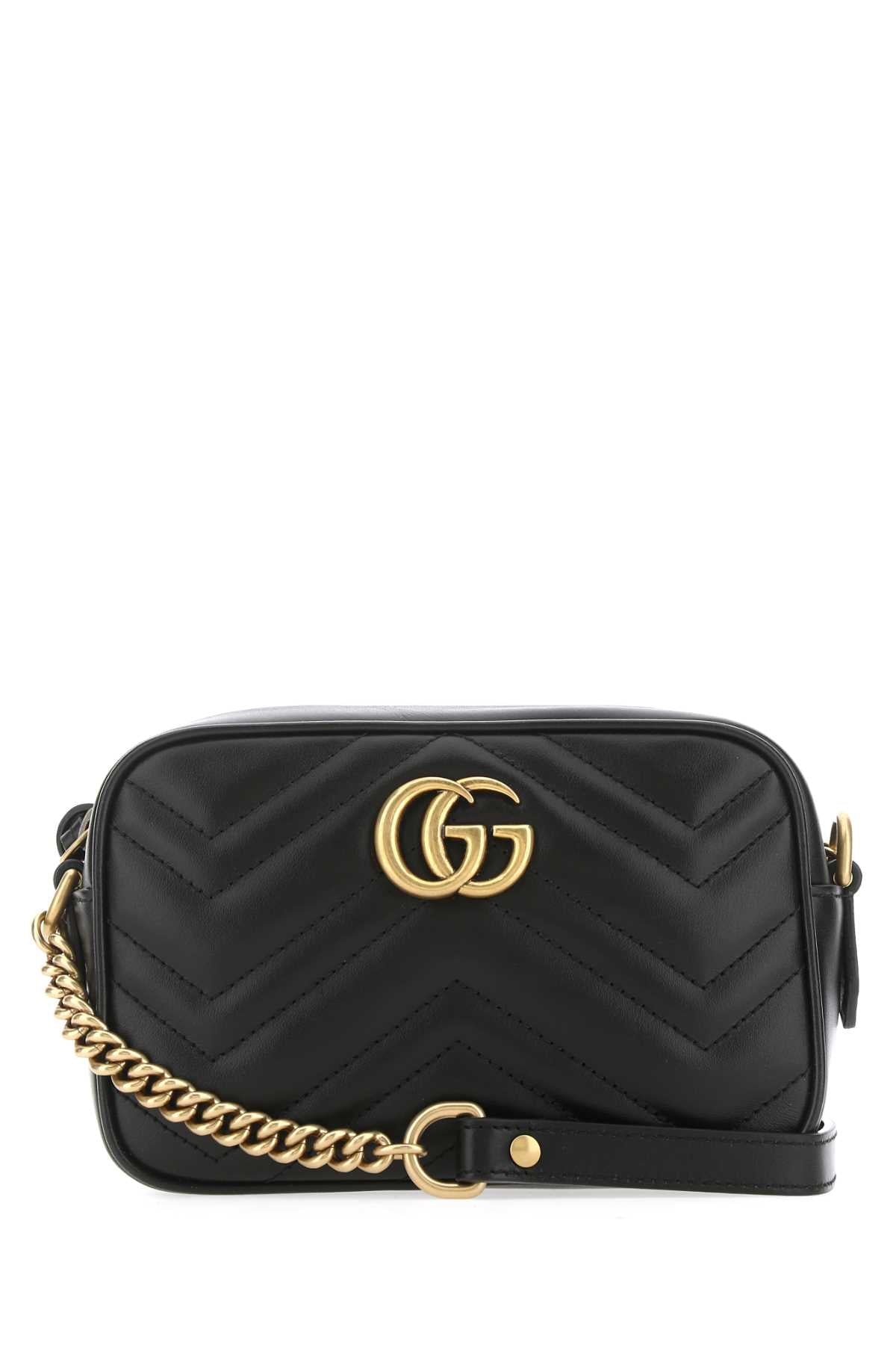 Gucci Women Black Leather Mini Gg Marmont Crossbody Bag
