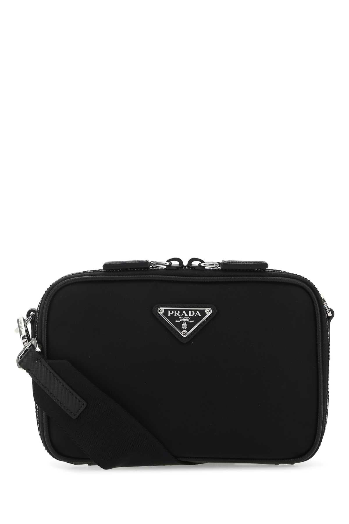 Prada Men Black Leather And Nylon Crossbody Bag