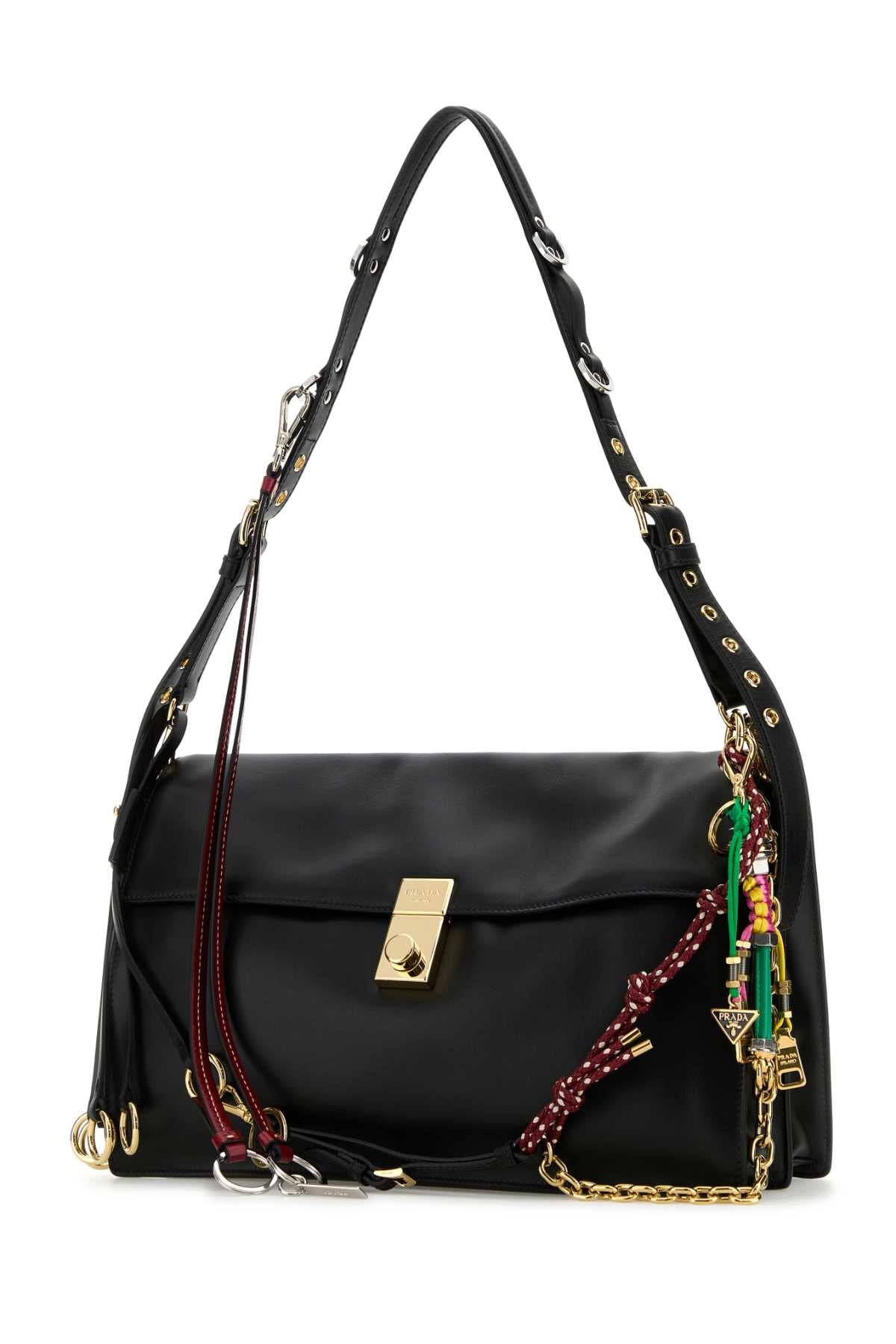 Prada Women Black Leather Large Prada Soft Sound Shoulder Bag