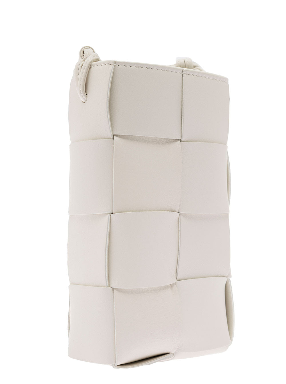 Bottega Veneta Women 'Phone Pouch' White Shoulder Bag With Knot Details In Intreccio Nappa Leather Woman