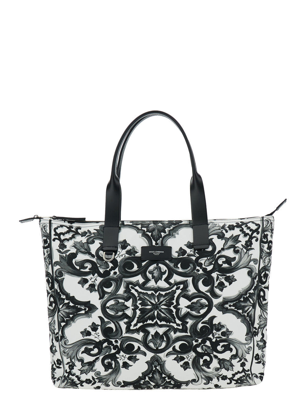 Dolce & Gabbana Men Black Tote Bag With Top Zip Closure And All-Over Print In Tech Fabric Man