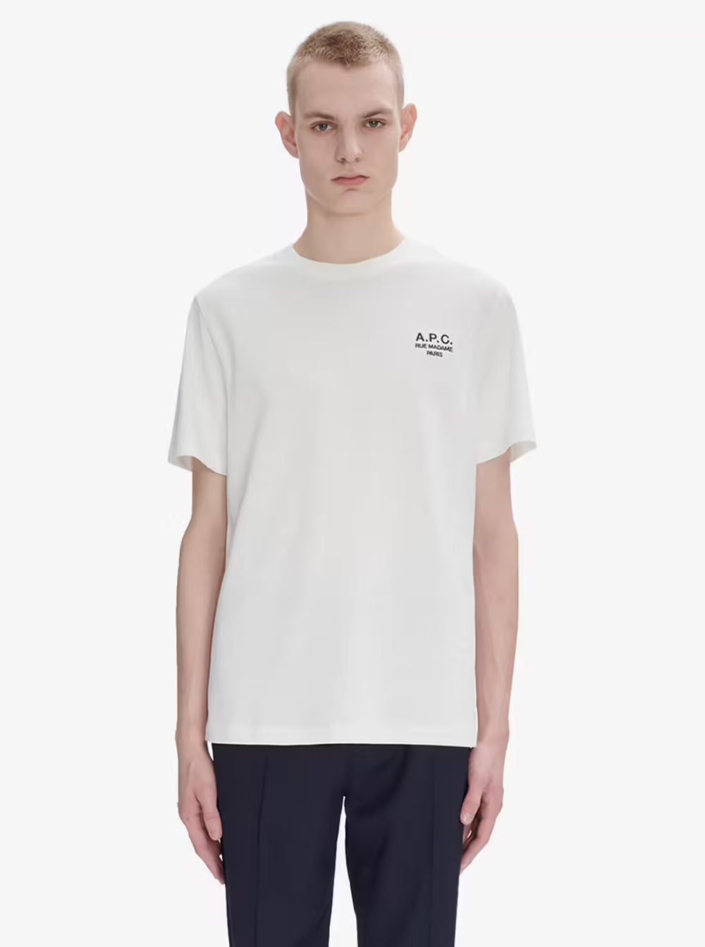 A.P.C. Men White Crewneck T-Shirt With Logo Embroidered On The Front In Cotton Man