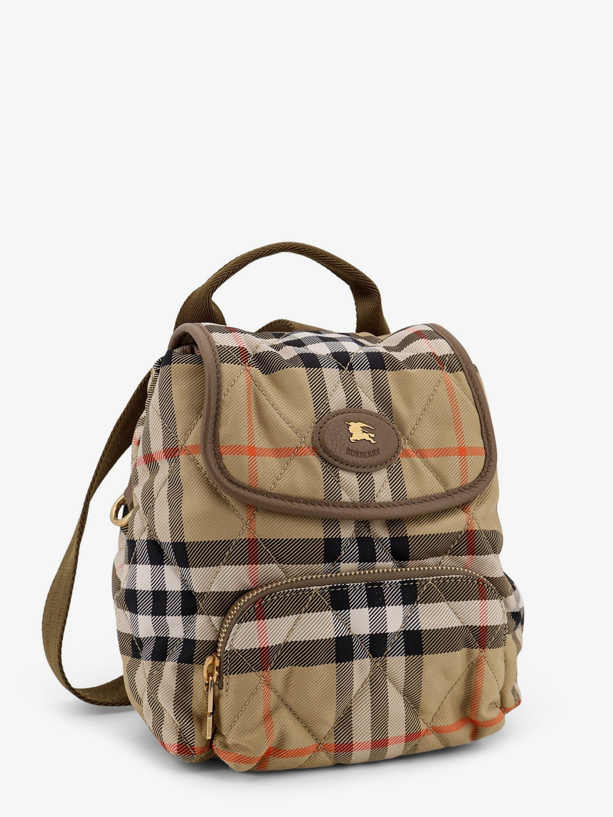 Burberry Women Horseshoe Check Nylon Backpack