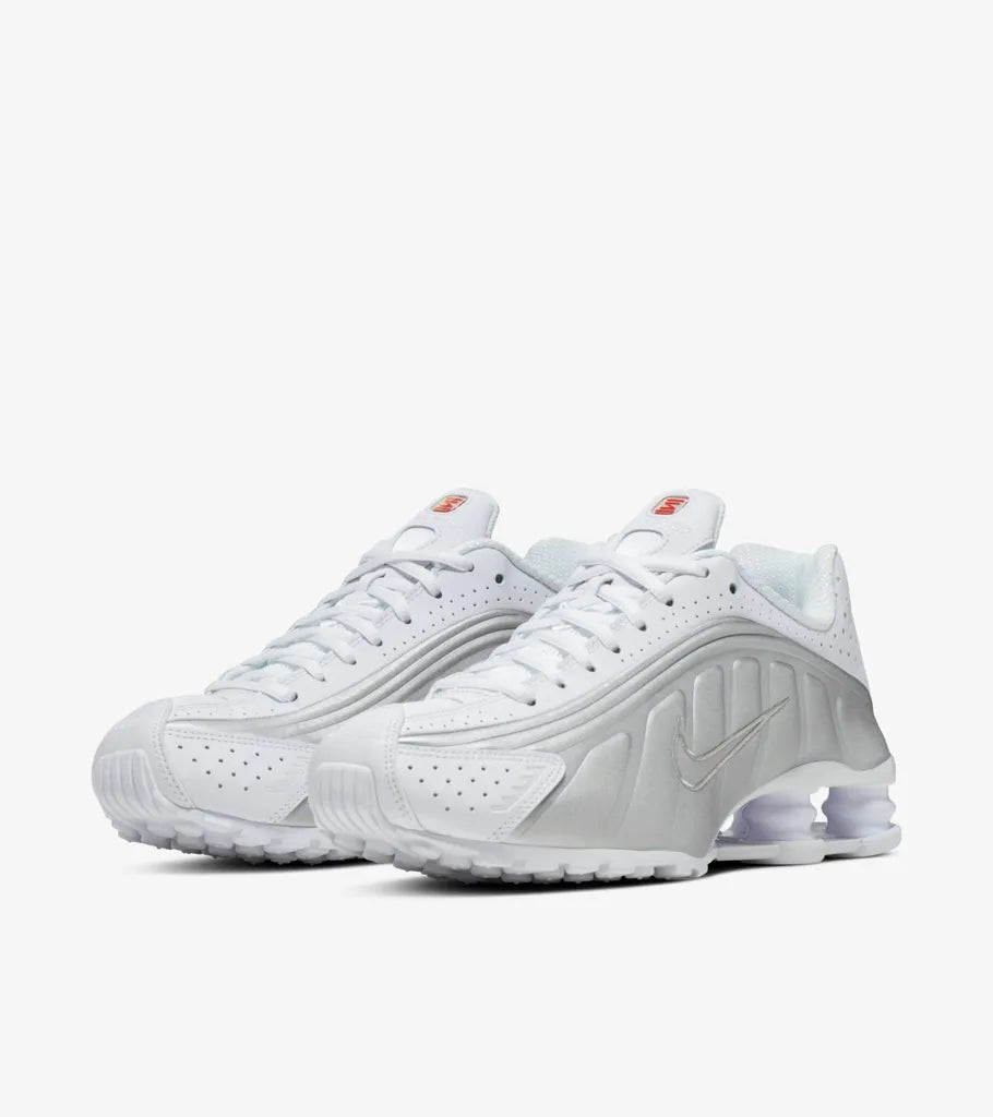 Nike Shox R4 White and Metallic Silver